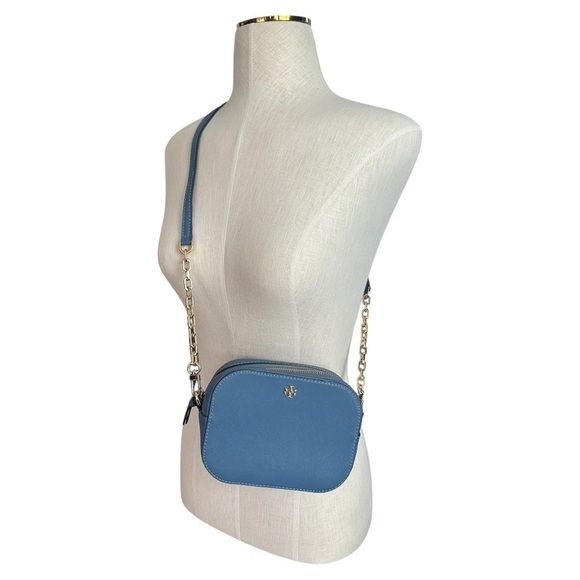 NWOT Tory Burch Saffiano Denim Blue Leather Gold Chain Crossbody Bag - Picture 2 of 10